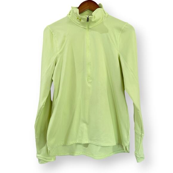 Under Armour Women’s L Neon Yellow Cold Gear Fitted Mock Neck 1/4 Zip Running - Picture 1 of 9
